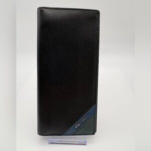 Prada Saffiano Leather Long Vertical Wallet – Black & Green | Made in Italy